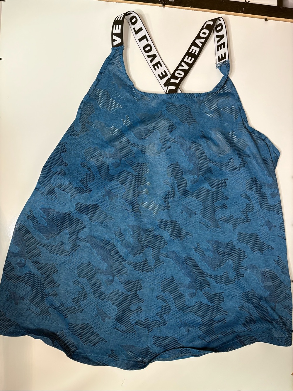 Love Blue Camouflage Mesh Racerback Tank
